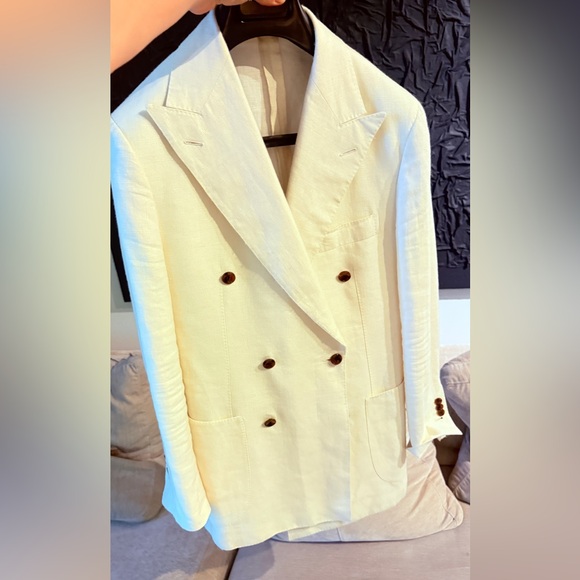 Elegant Cream Double-Breasted Men's Blazer - Picture 1 of 2